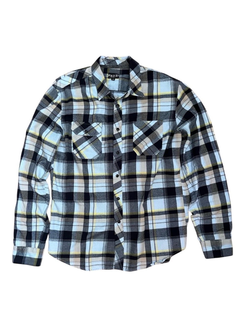 Volcom Men's Black, Gray & Yellow Plaid Button-Down Shirt